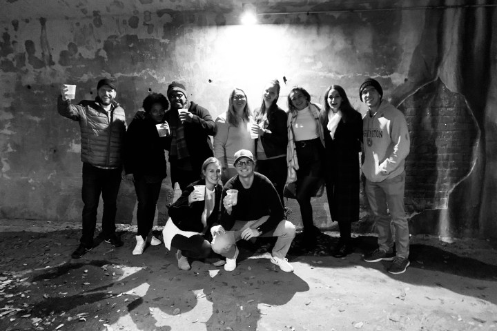 tour group on a pub crawl