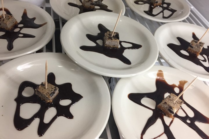 a plate of chocolate cake on a table