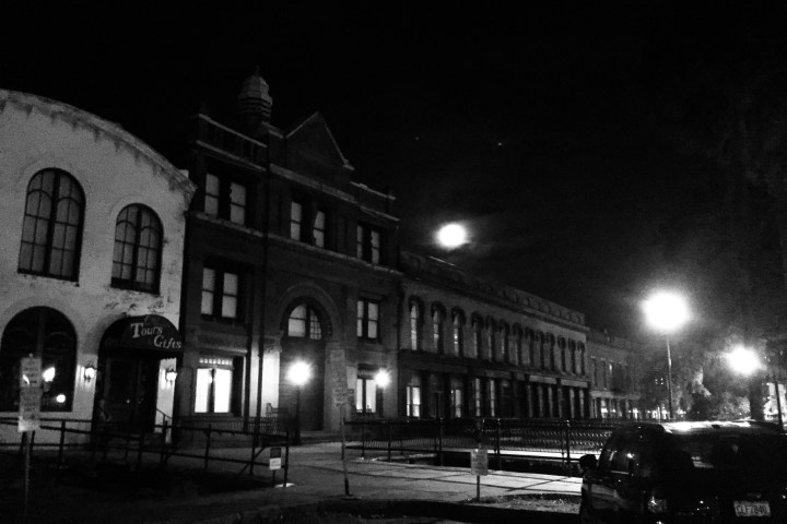 a train on the tracks at night